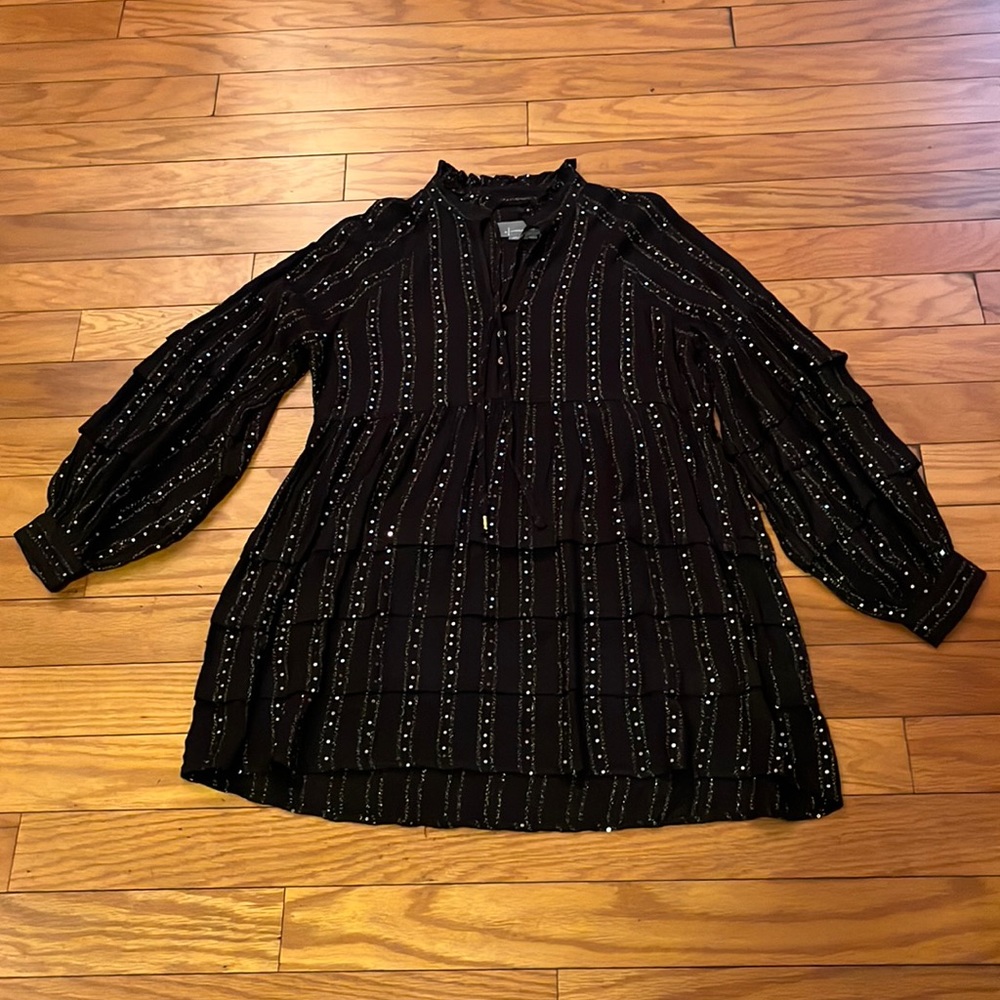 Anthropologie Dress Womens Extra Small Black Gold Metallic